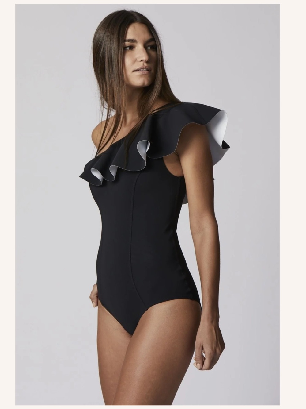 Lisa Marie Fernandez -The Arden Maillot Swimsuit in Black. Flounce Bonded
